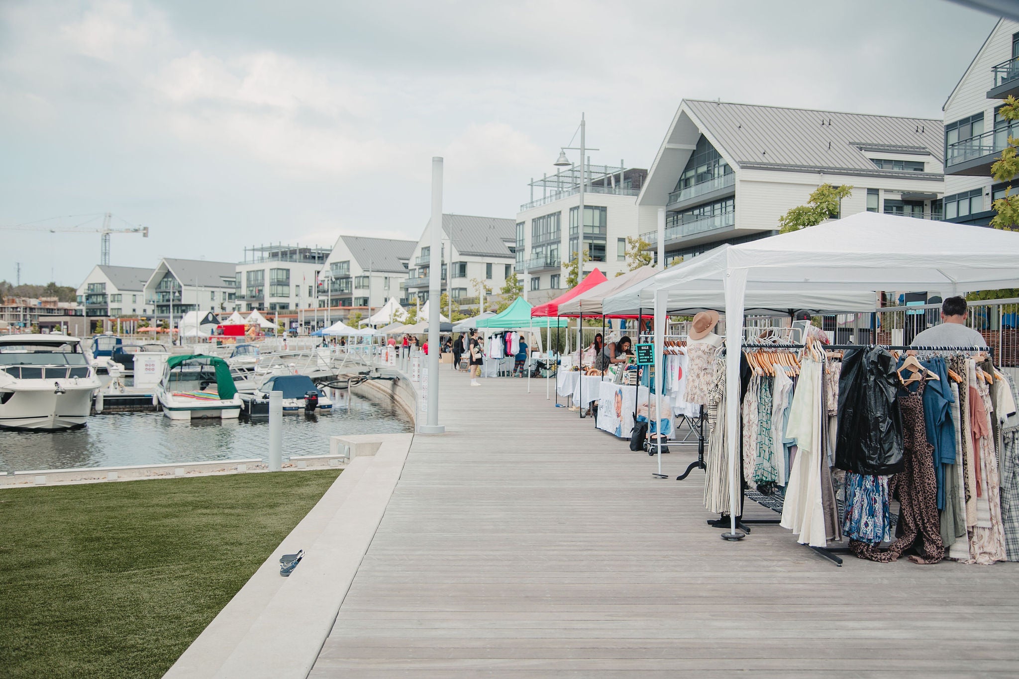 Local vendors displayed along Friday Harbour Resort boardwalk