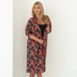 open tied pink and green waterlily organic cotton print robe, Shop TKS