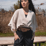 Women's Kimono Crop Top in Beige