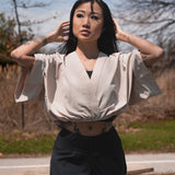 Women's Kimono Crop Top in Beige