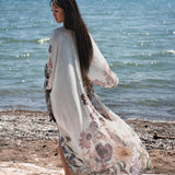 women's long floral beach cover up in white