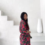 video of woman in kimono robe with pockets