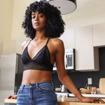 women's black lace lingerie crop