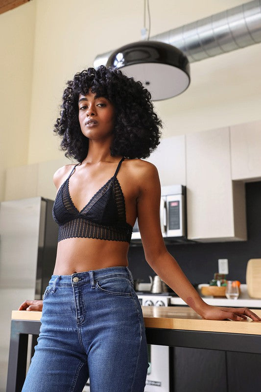 women's black lace lingerie crop