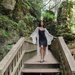 Simple black bamboo dress. Hippie dress. Pictured with white lace kimono.