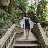 Simple black bamboo dress. Hippie dress. Pictured with white lace kimono.