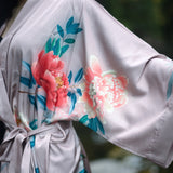 women's short pink kimono robe, sleeve detail