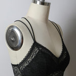 Women's Black lace crop top, side mannequin view, Shop T.K.S