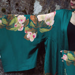 women's long kimono robe in green with floral print, maternity fashion, Shop T.K.S