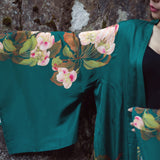 women's long kimono robe in green with floral print, maternity fashion, Shop T.K.S