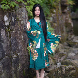 women's long kimono robe in green with floral print, maternity fashion, Shop T.K.S