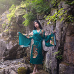women's long kimono robe in green with floral print, maternity fashion, Shop T.K.S