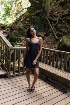 Simple black bamboo dress. Hippie dress.