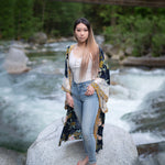 Women's navy blue and yellow maternity clothing, kimono sleeve cover up, the kimono store canada, Shop T.K.S