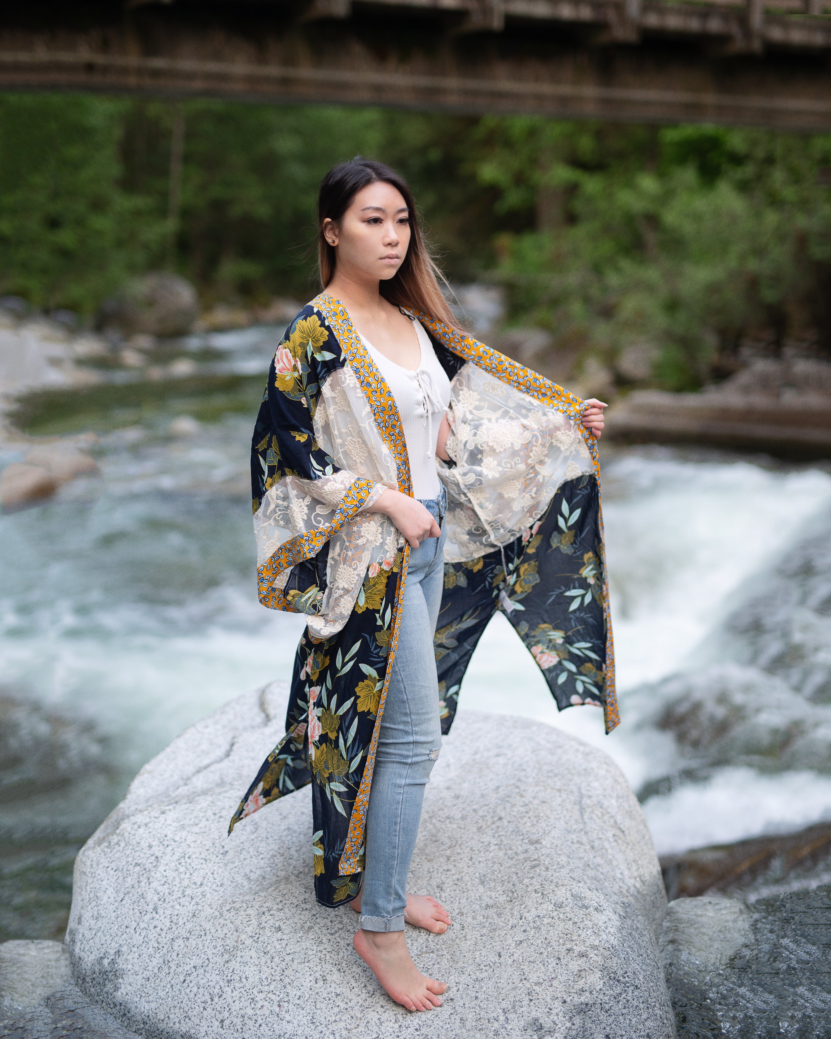 Women's navy blue and yellow maternity clothing, kimono sleeve maternity clothing the kimono store canada, Shop T.K.S