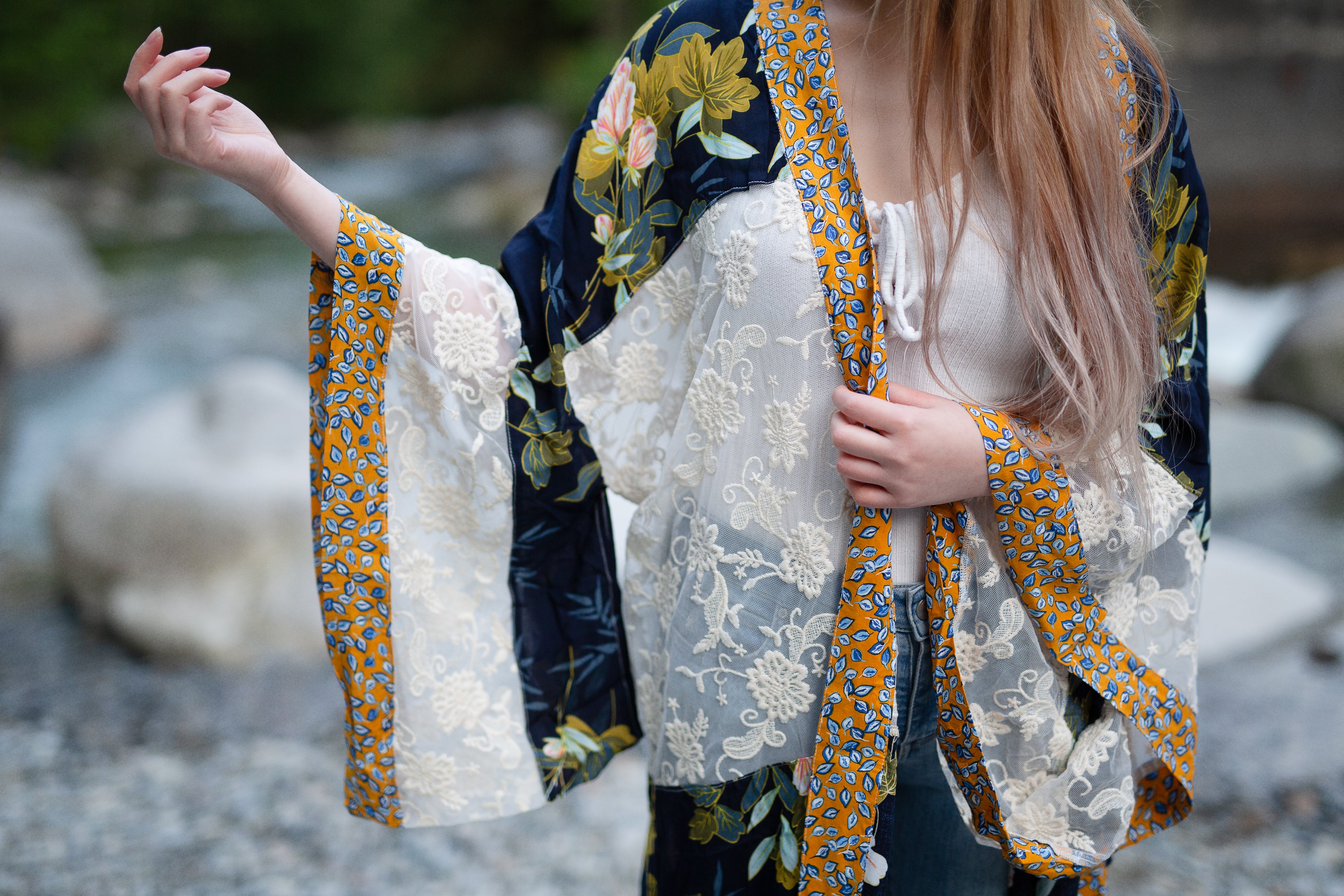 Women's navy blue and yellow maternity clothing, kimono sleeve detail, the kimono store canada, Shop T.K.S