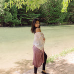 Women's beach coverup, light purple ombre kimono dress. Maternity clothing. Pictured with black leggings.