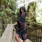 Women's black and floral velvet long boho kimono style, Shop T.K.S