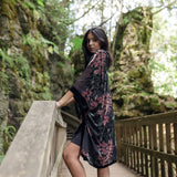 Women's black and floral velvet long boho kimono style, Shop T.K.S