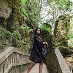 Women's black and floral velvet long boho kimono style, Shop T.K.S