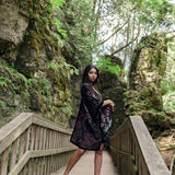Women's black and floral velvet long boho kimono style, Shop T.K.S