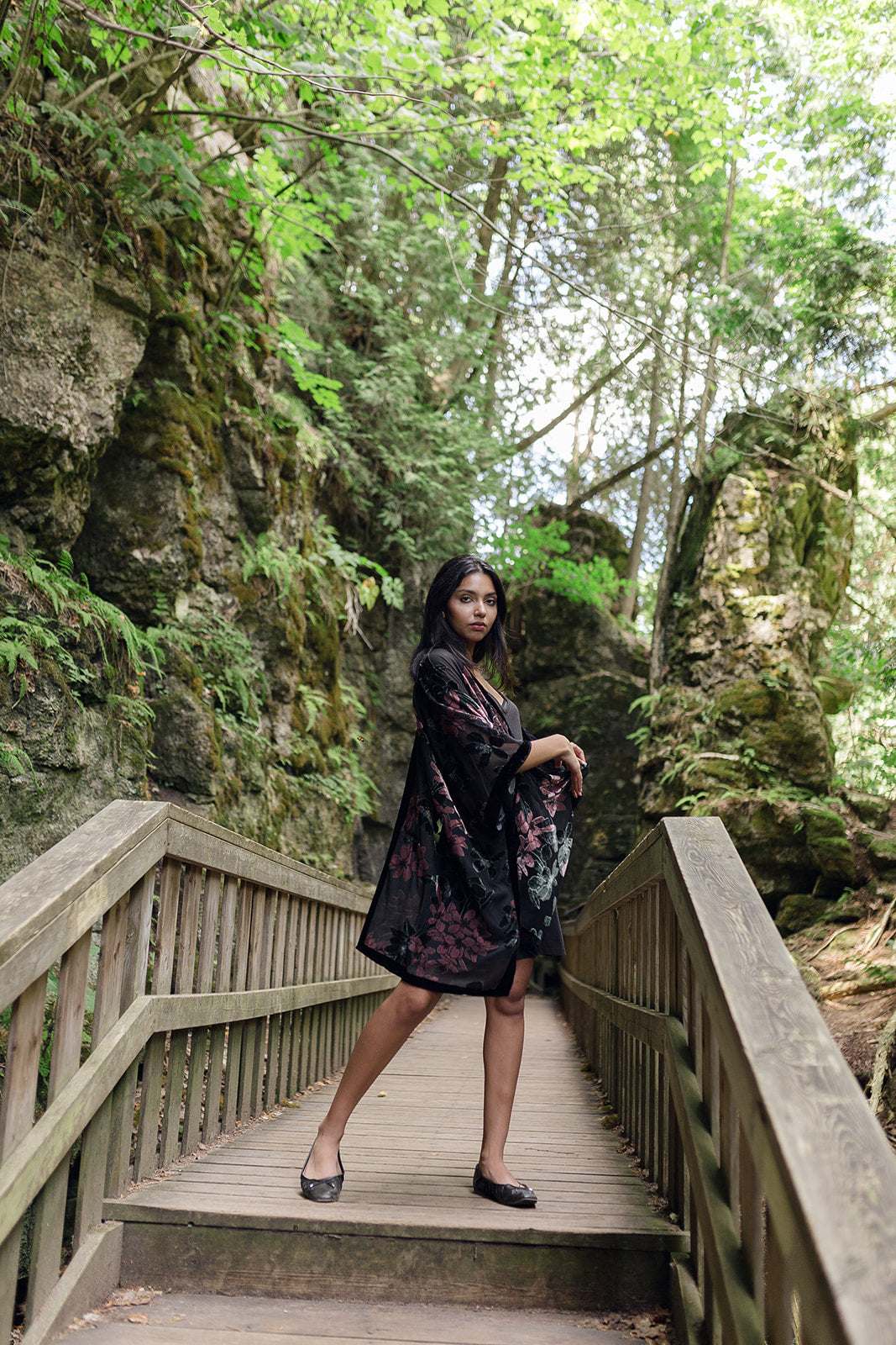 Women's black and floral velvet long boho kimono style, Shop T.K.S