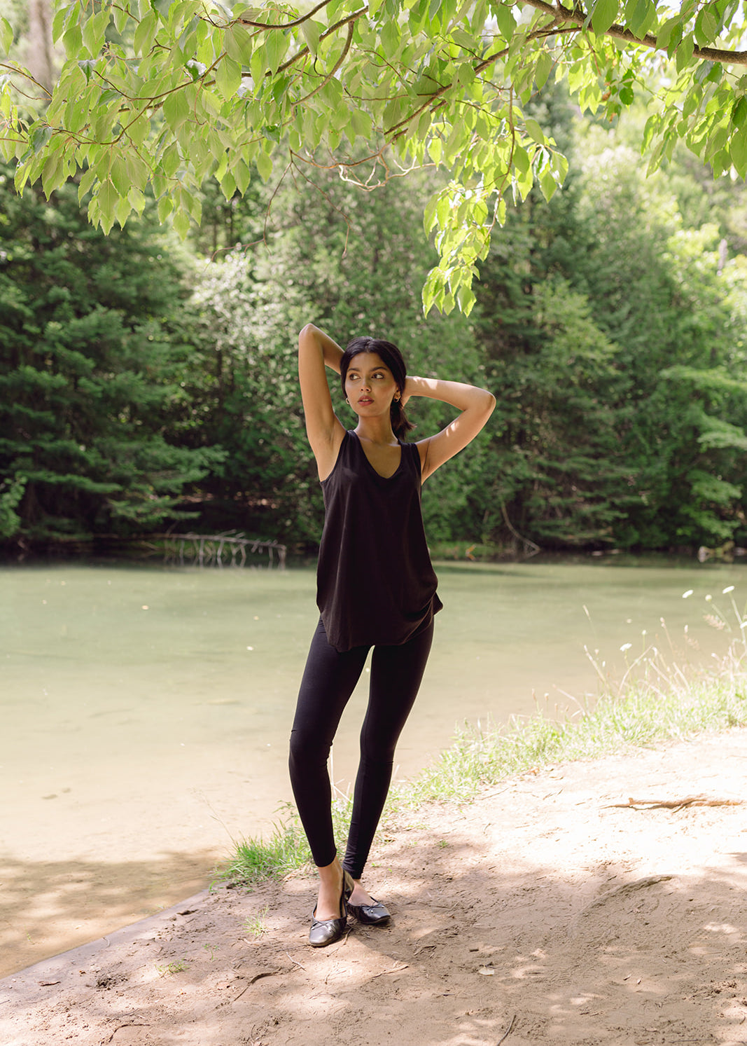 Women's black bamboo loungewear tank top. Shop T.K.S