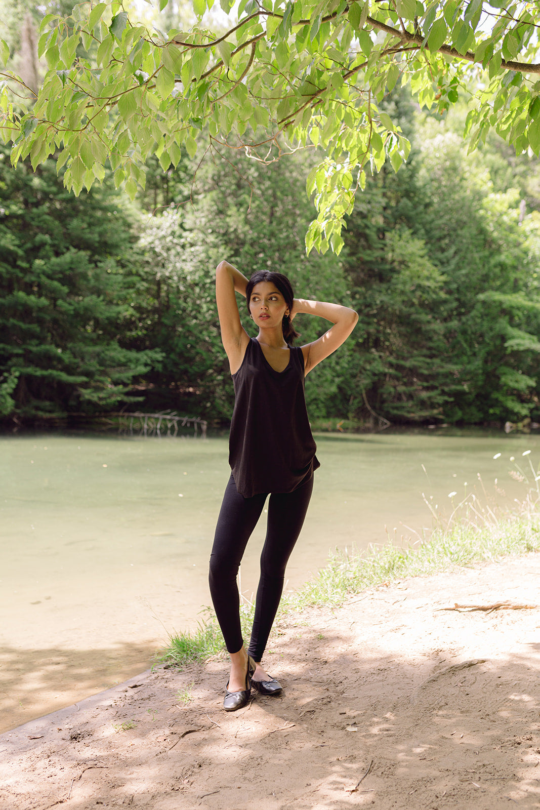 Women's black bamboo loungewear tank top. Shop T.K.S