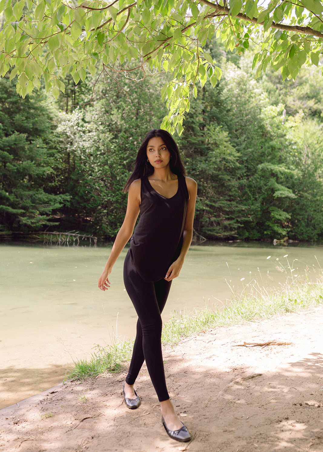 Women's black bamboo loungewear tank top. Shop T.K.S