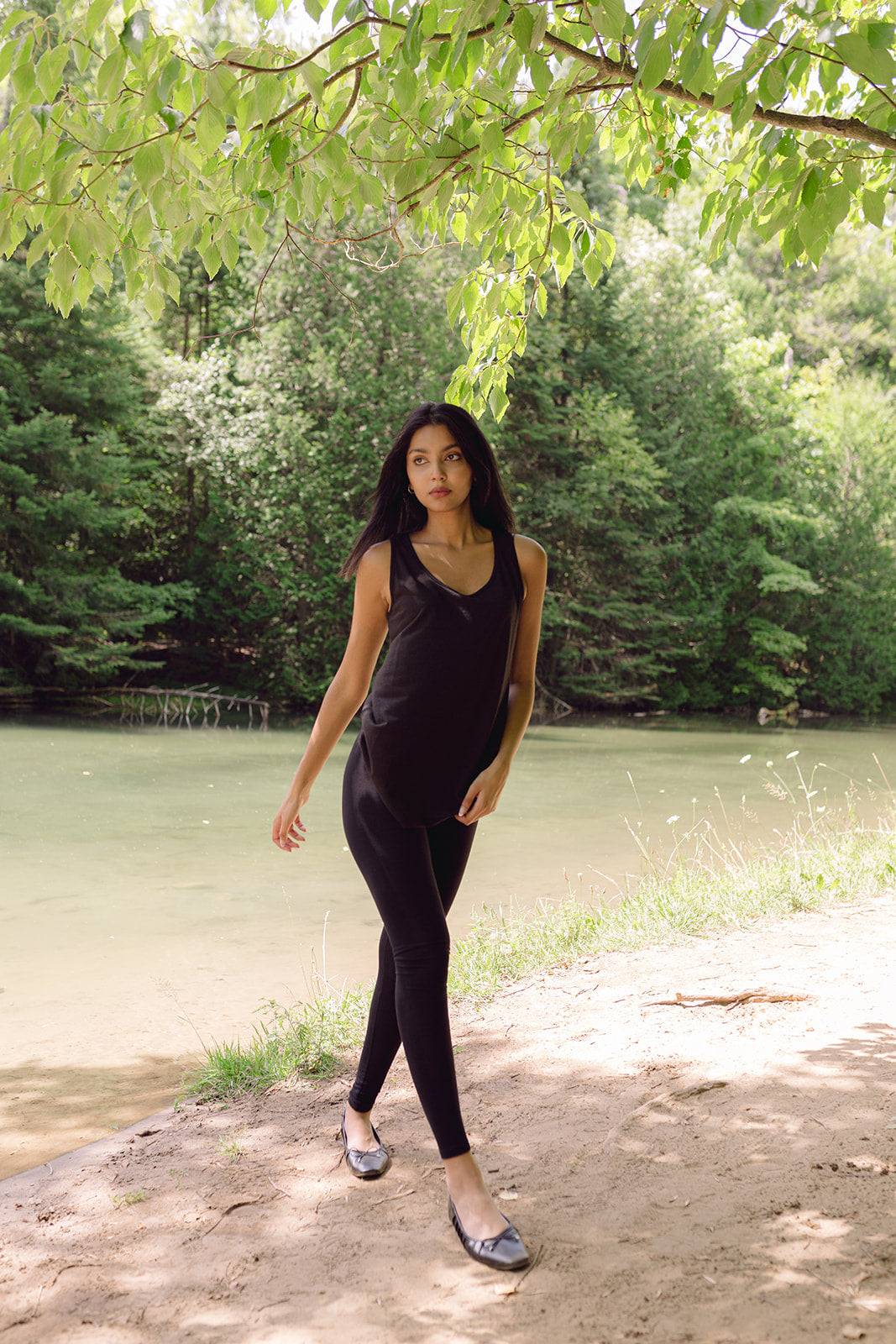 Women's black bamboo loungewear tank top. Shop T.K.S