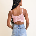 Women's pink lace seashell crop top, Shop T.K.S , back on model