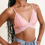 Women's pink lace seashell crop top, Shop T.K.S , front on model