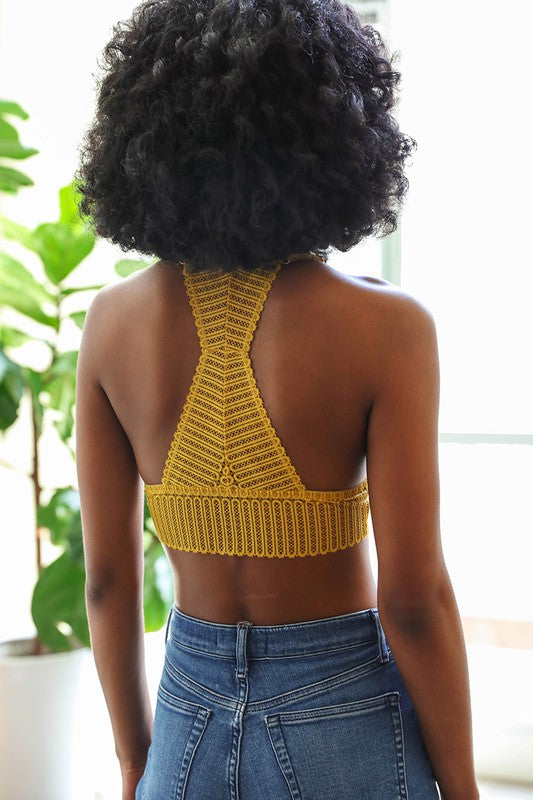 Women's yellow lingerie, lace crop top bralette, Shop T.K.S Canada, back