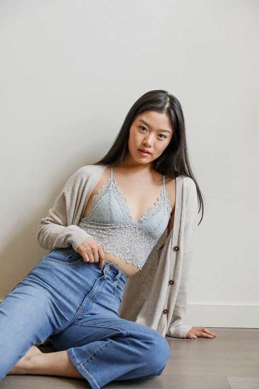 Women's light blue floral lace crop top, Shop T.K.S lingerie