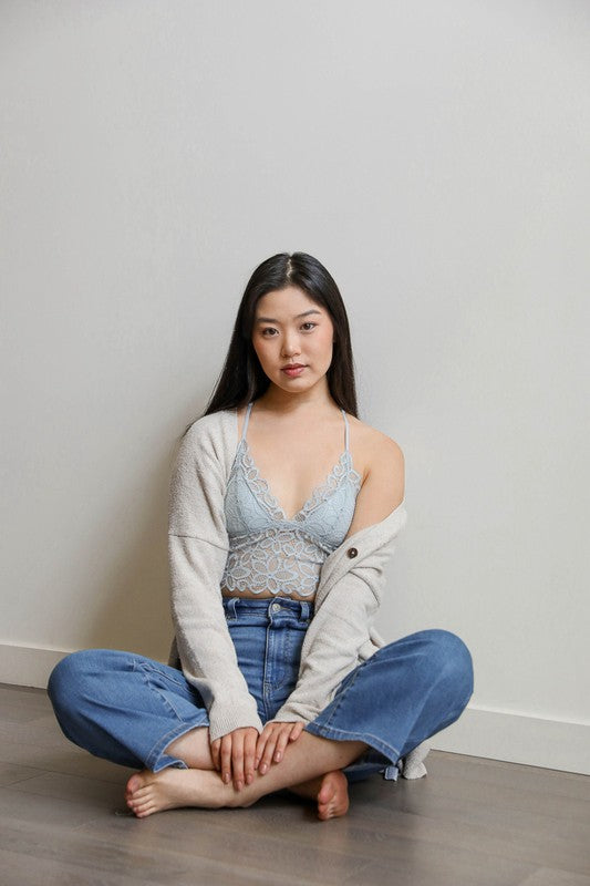 Women's light blue floral lace crop top, Shop T.K.S lingerie