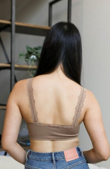 Women's tan crop top with lace straps for maternity clothing, Shop T.K.S, Canada