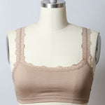 Women's tan crop top with lace straps for maternity clothing, Shop T.K.S, Canada