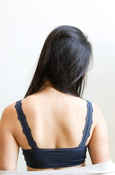 Women's navy blue dark grey crop top with lace straps for maternity clothing, Shop T.K.S, Canada