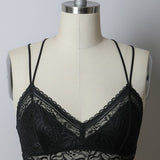 Women's Black lace crop top, front detail, Shop T.K.S
