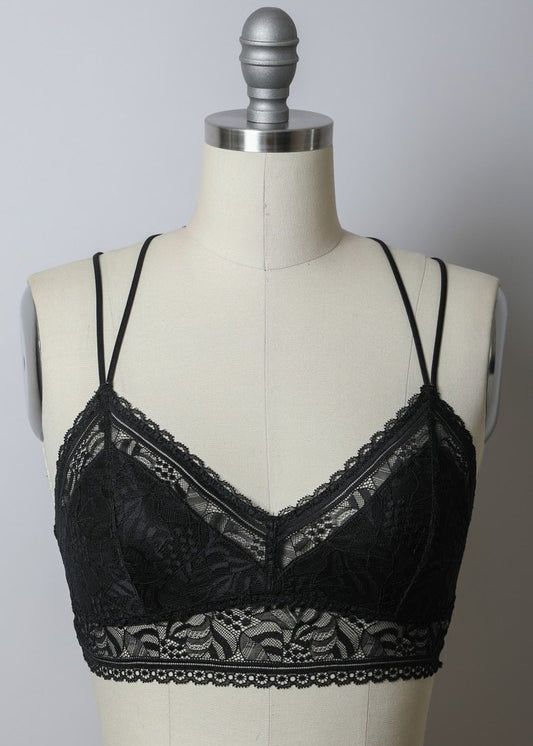 Women's Black lace crop top, front detail, Shop T.K.S