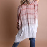 The back of a women's beach coverup, striped rusty rose kimono dress,. Maternity clothing.