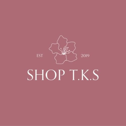 Pink and white floral logo of Shop T.K.S