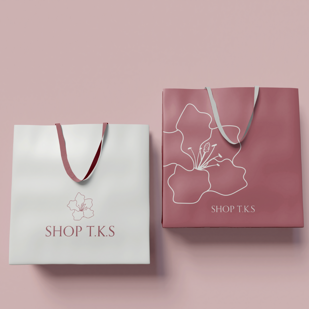 Two big shopping bags with logo explaining Why we rebranded our store Shop T.K.S
