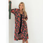 Women  pink and green waterlily organic cotton print robe, Shop TKS