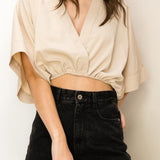 Women's Kimono Crop Top in Beige