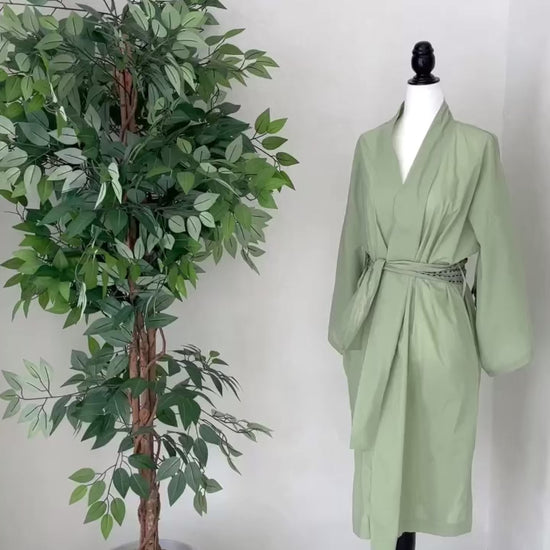 green kimono style robe