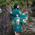 women's long kimono robe in green with floral print, maternity fashion, Shop T.K.S
