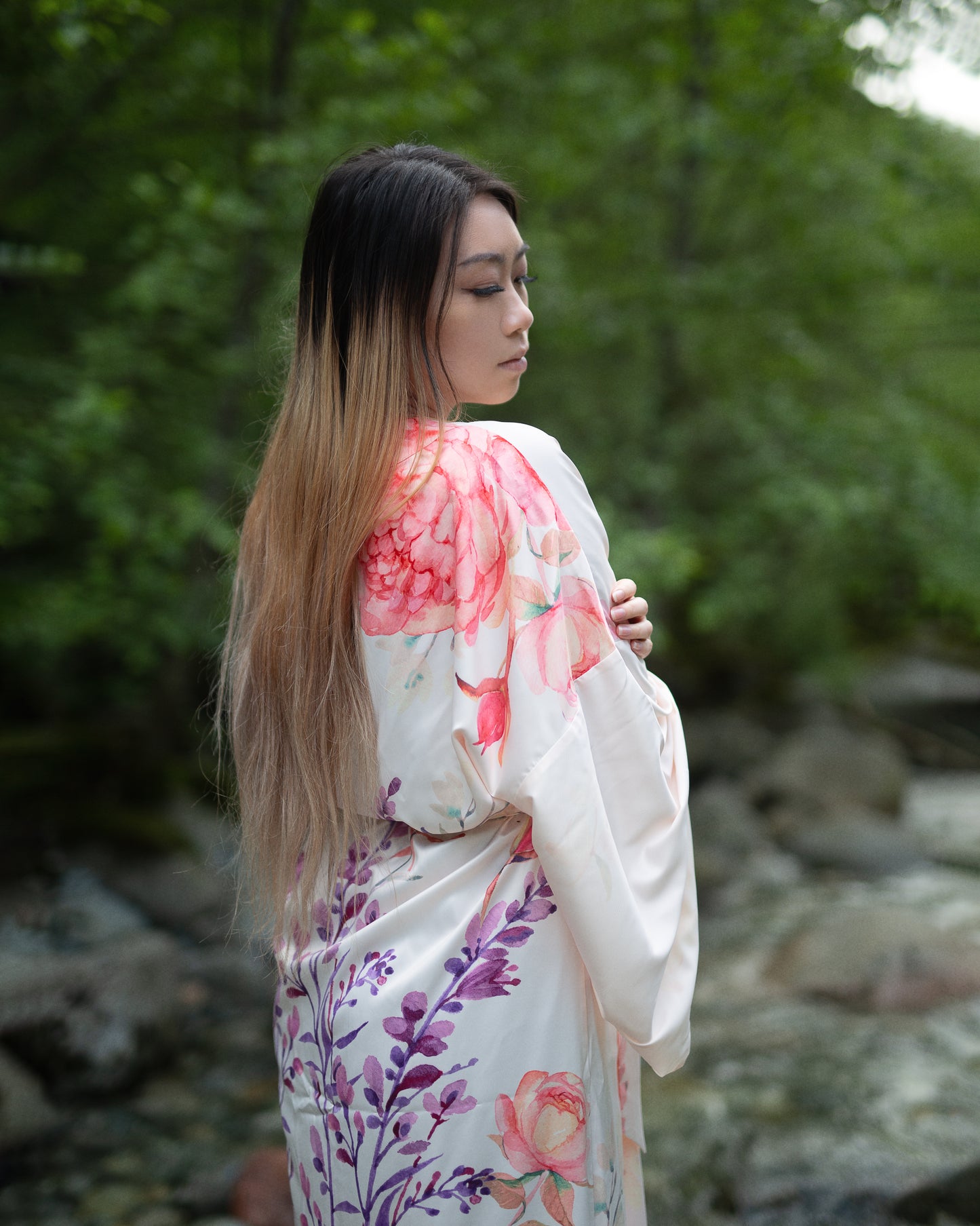 Women's maternity birthing robe with floral print, the kimono store canada