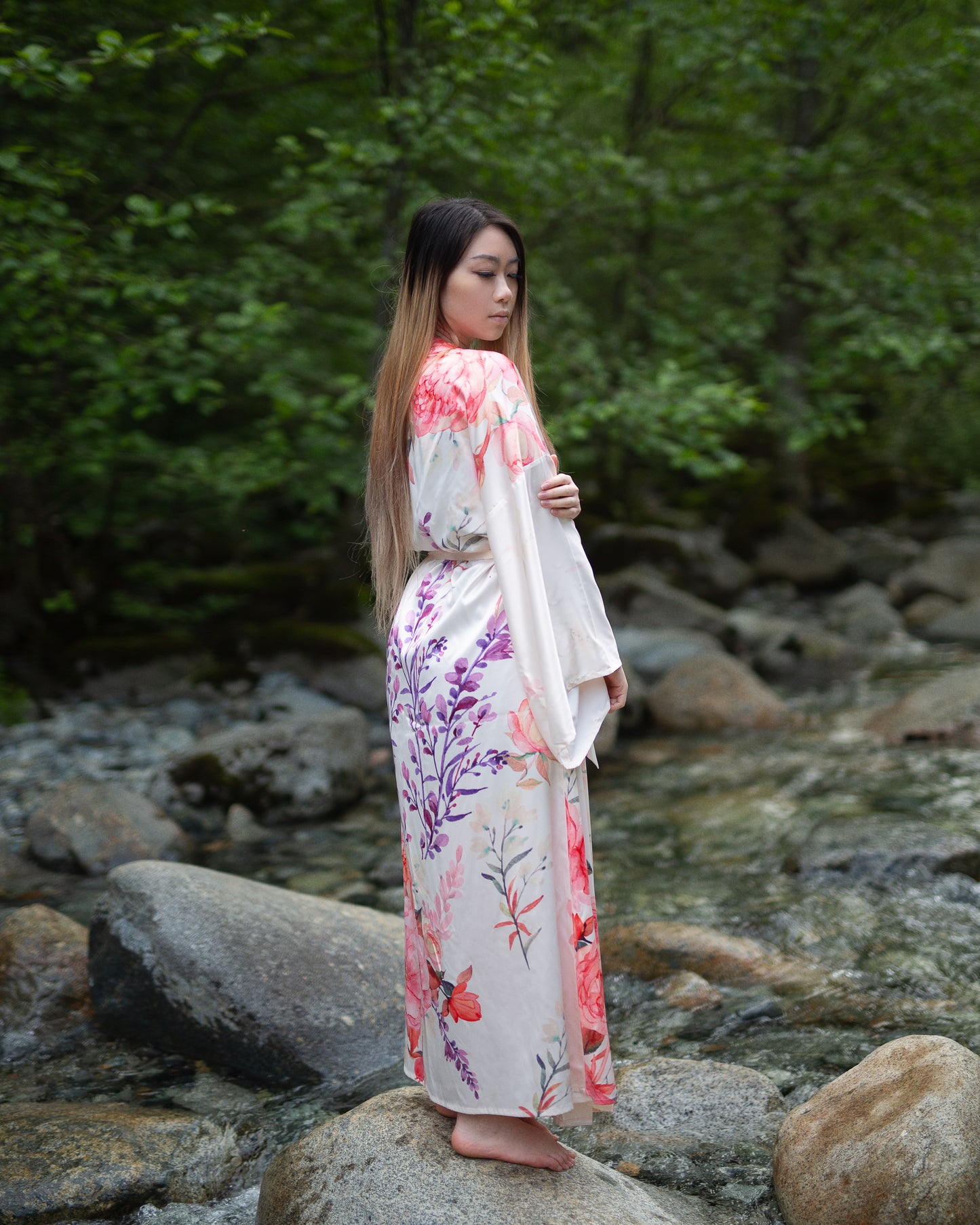 Women's maternity birthing robe with floral print, the kimono store canada
