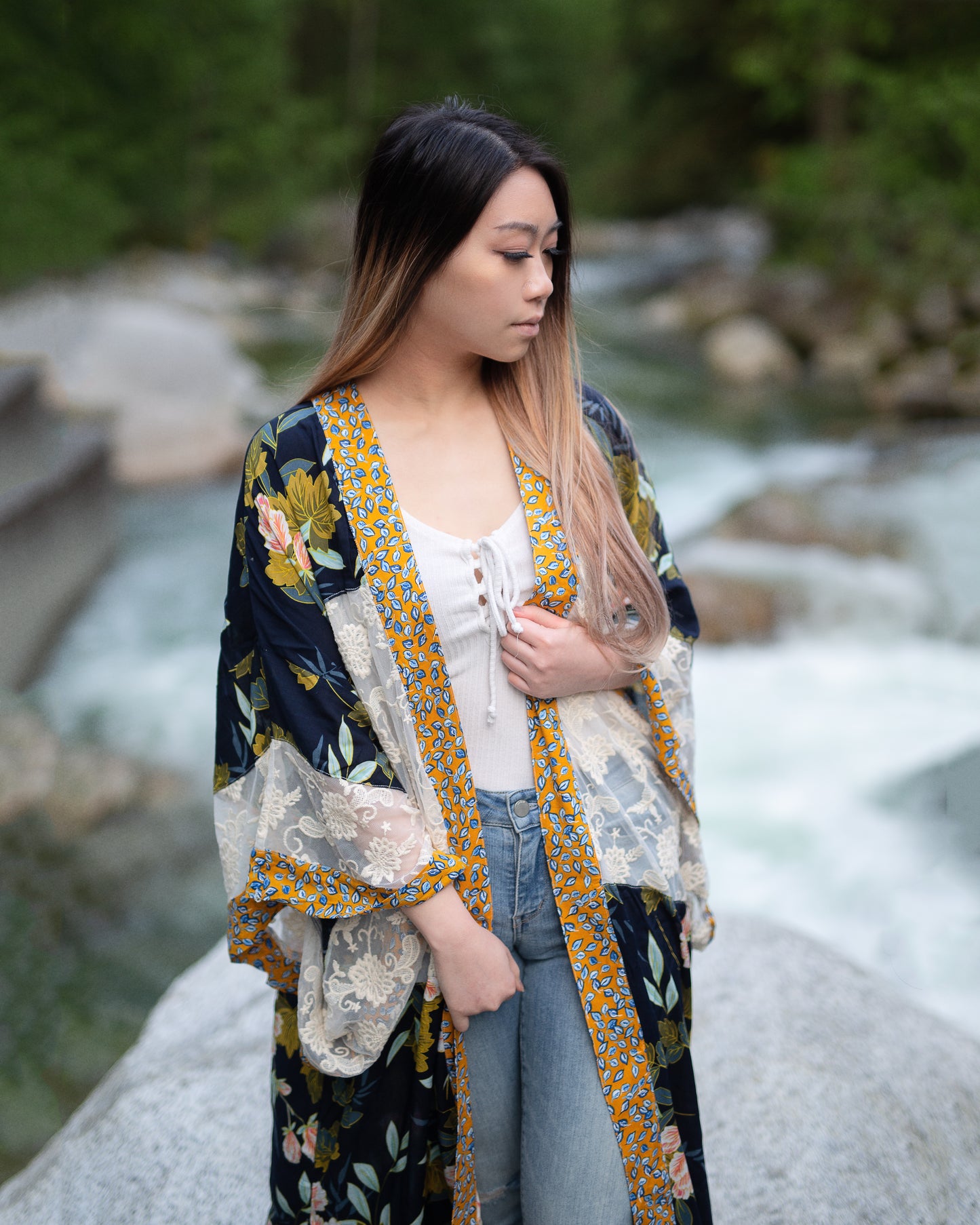 Women's navy blue and yellow maternity clothing, kimono sleeve, the kimono store canada, Shop T.K.S